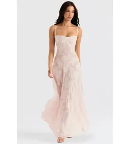 House Of Cb Seren Lace Back Maxi Dress Soft Pink Floral Size 10 for rent on The Volte - image 1