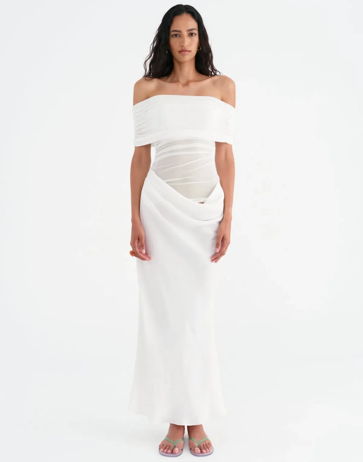 Benni Nico Off Shoulder Maxi Dress in White Size 8 - Image 1