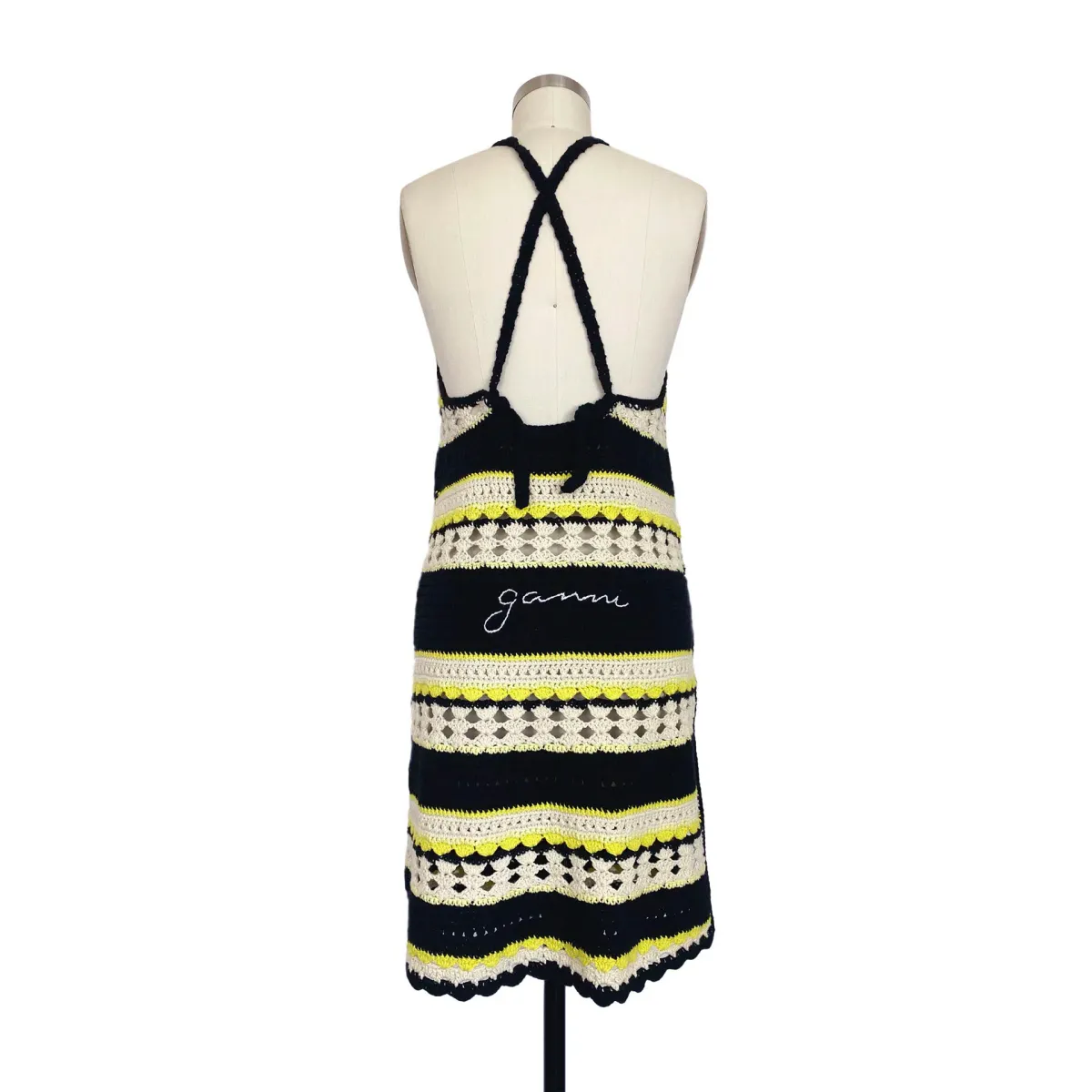 Ganni Striped Crochet Knit Slip Mini Dress Multi Size S / AU 8 - Image 13