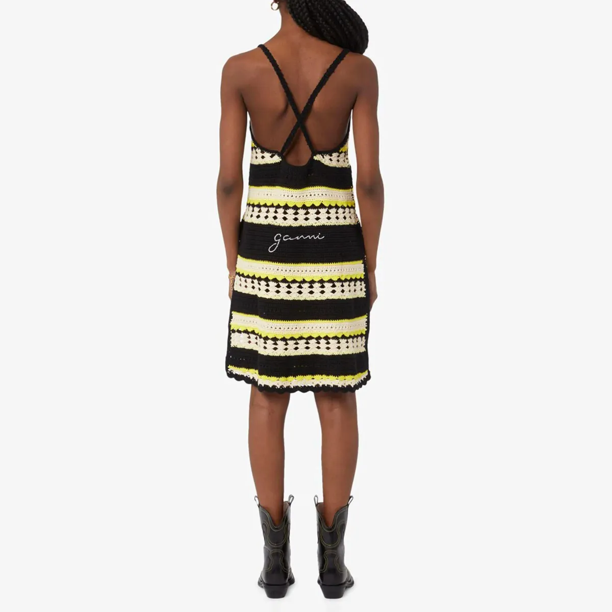 Ganni Striped Crochet Knit Slip Mini Dress Multi Size S / AU 8 - Image 3