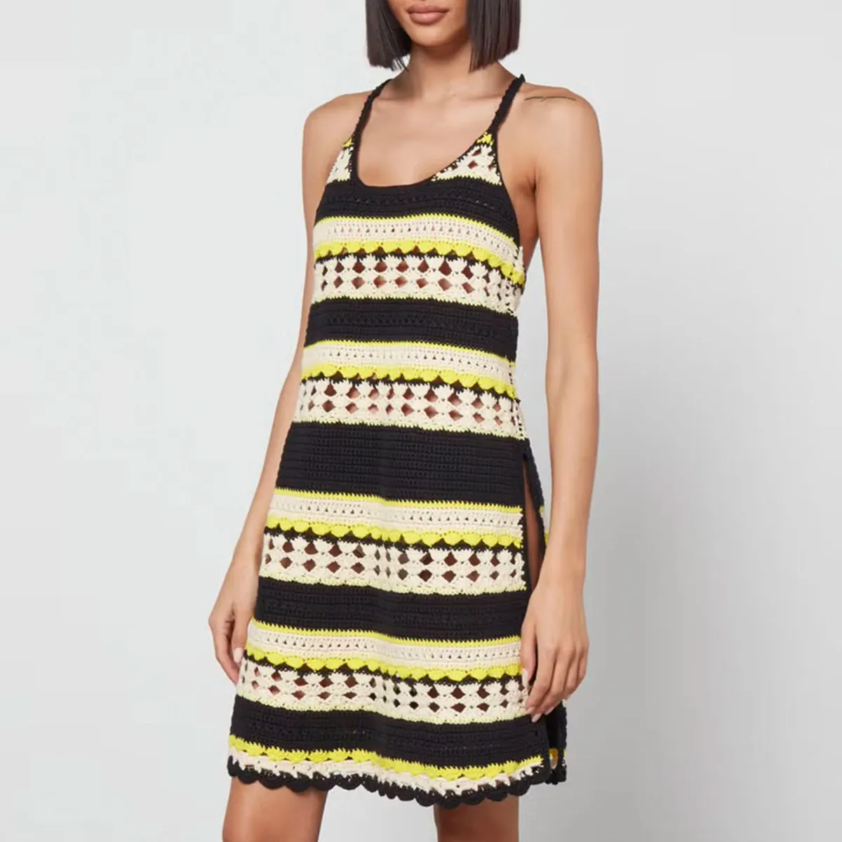 Ganni Striped Crochet Knit Slip Mini Dress Multi Size S / AU 8 - Image 6