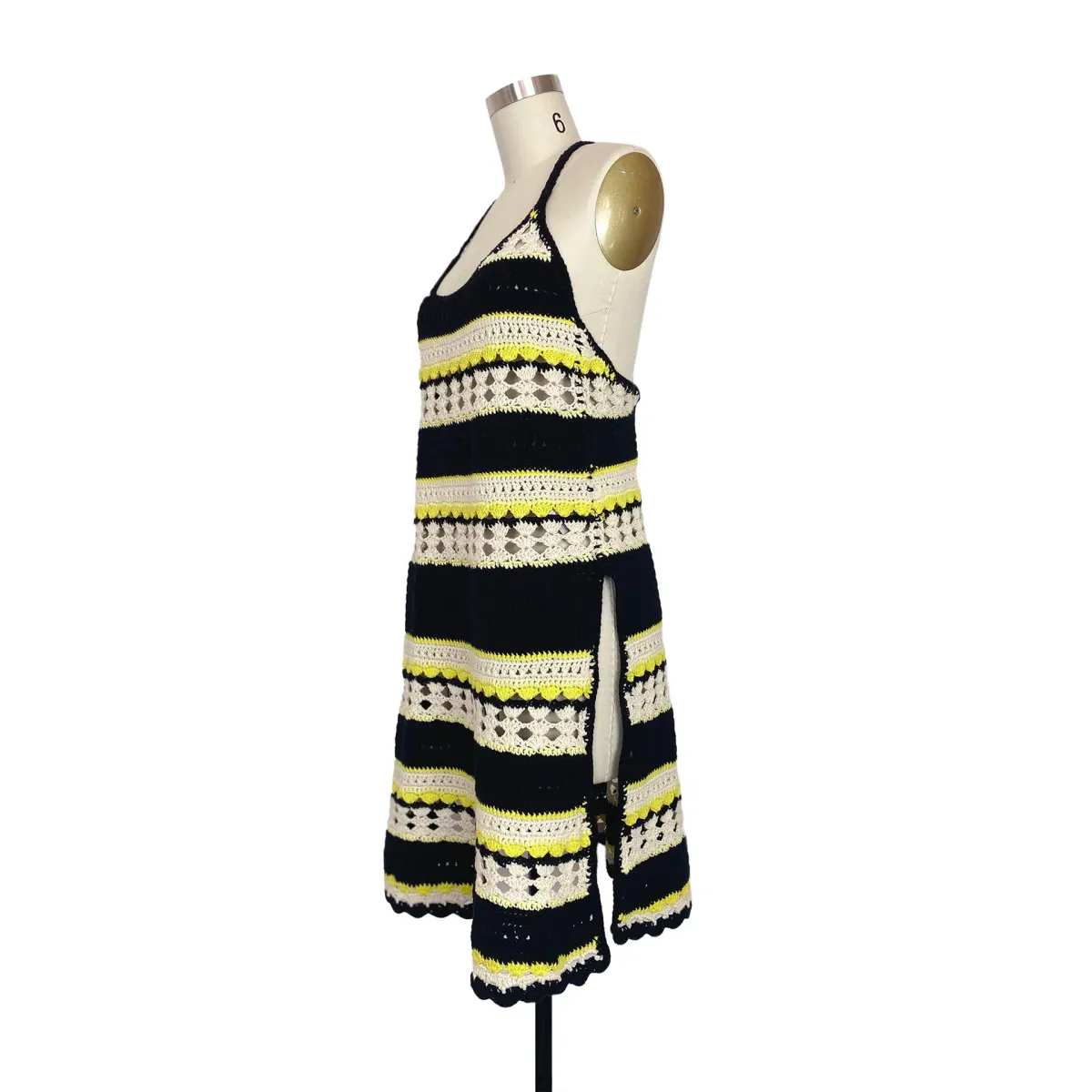Ganni Striped Crochet Knit Slip Mini Dress Multi Size S / AU 8 - Image 12