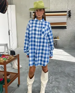 La Bohème Girls Clyde Oversized Shirtdress Blue One Size for rent on The Volte - image 1