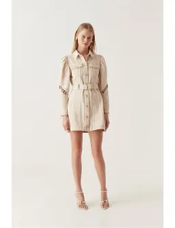 Aje Effie Braided Denim Mini Dress Beige Size 14 for rent on The Volte - image 1