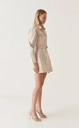 Aje Effie Braided Denim Mini Dress Beige Size 14 for rent on The Volte - image 2