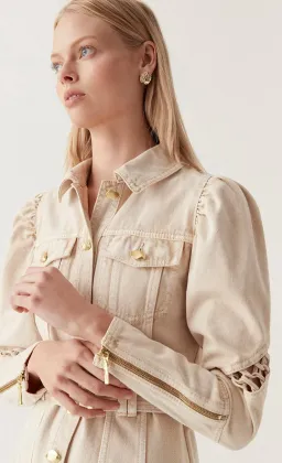 Aje Effie Braided Denim Mini Dress Beige Size 14 for rent on The Volte - image 5