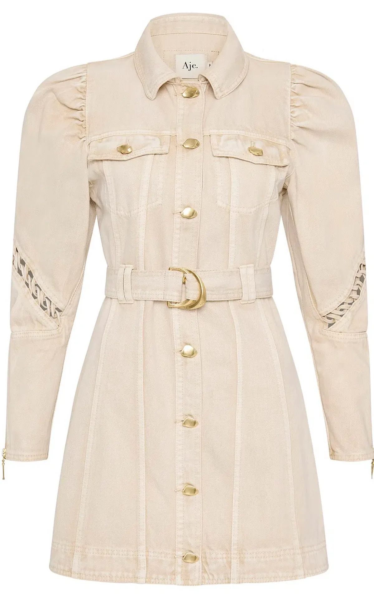 Aje Effie Braided Denim Mini Dress Beige Size 14 - Image 6