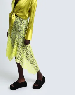 Marques Almeida Lace Layered Midi Skirt Yellow Black Size 10 for rent on The Volte - image 2