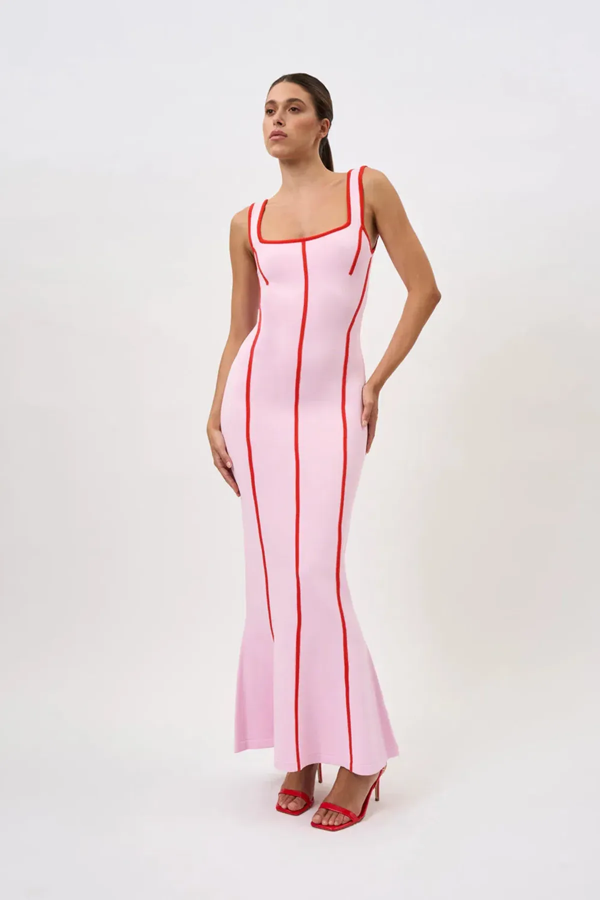 By Johnny Belle Contrast Pipe Knit Dress Pink/Red Size S / AU 8 - Image 2