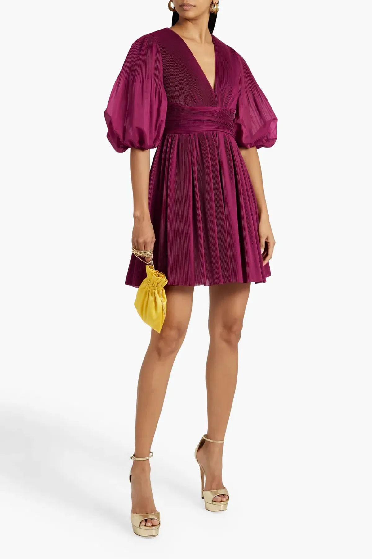 Zimmermann Puff Sleeve Plisse Mini Dress Plum Size 0 / AU 8 - Image 1