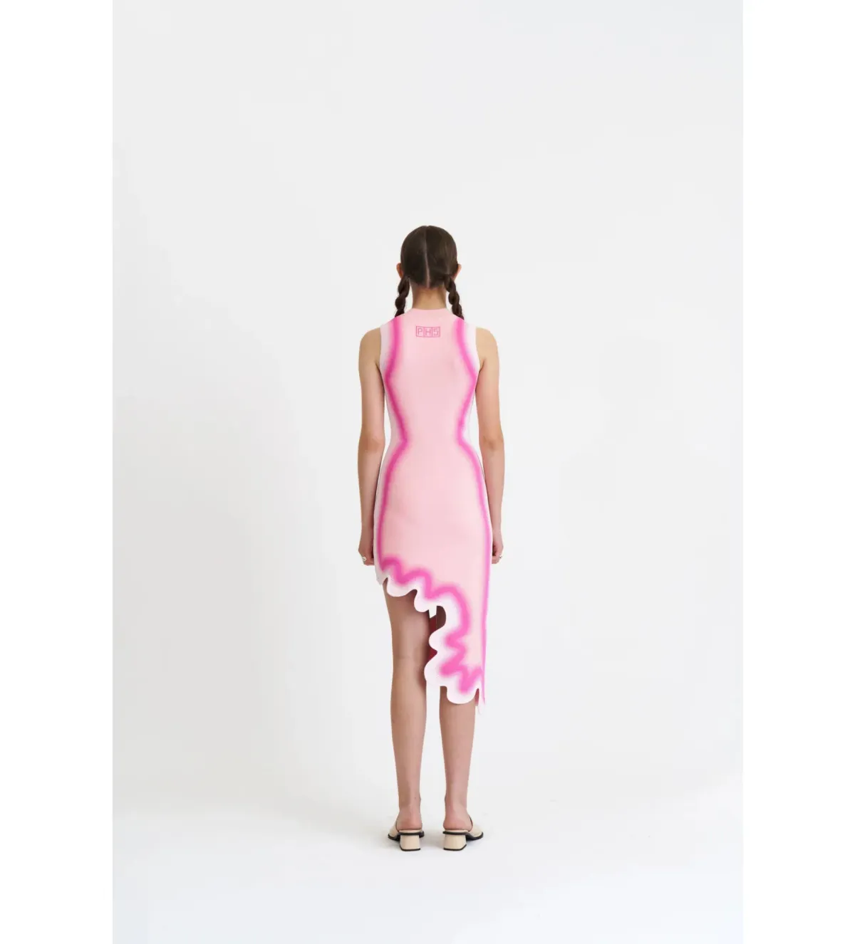 PH5 Brooklyn Wavy Asymmetric Midi Dress in Chiffon Pink Size M / AU 12 - Image 3