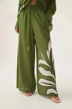 Aje Planetary Silk Drawcord Pants Abstract Fern Size AU 6 for rent on The Volte - image 3