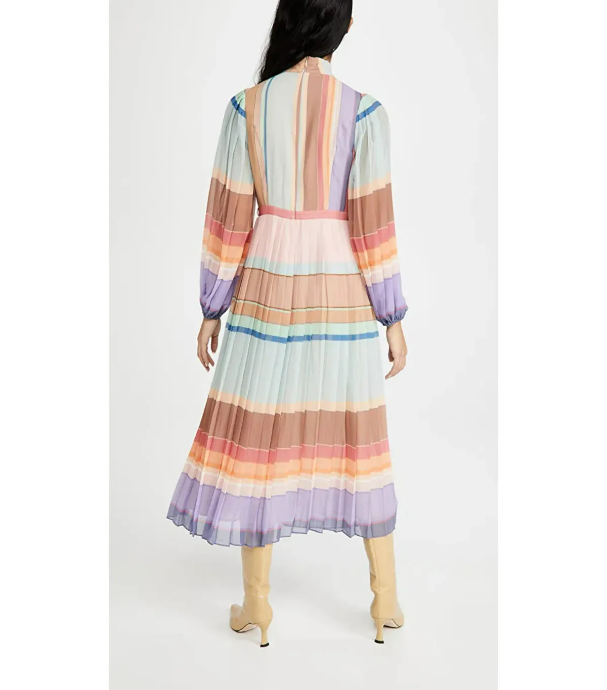 Zimmermann Rainbow Striped Crepe De Chine Midi Dress Multi Size 0 /AU 8 - Image 3