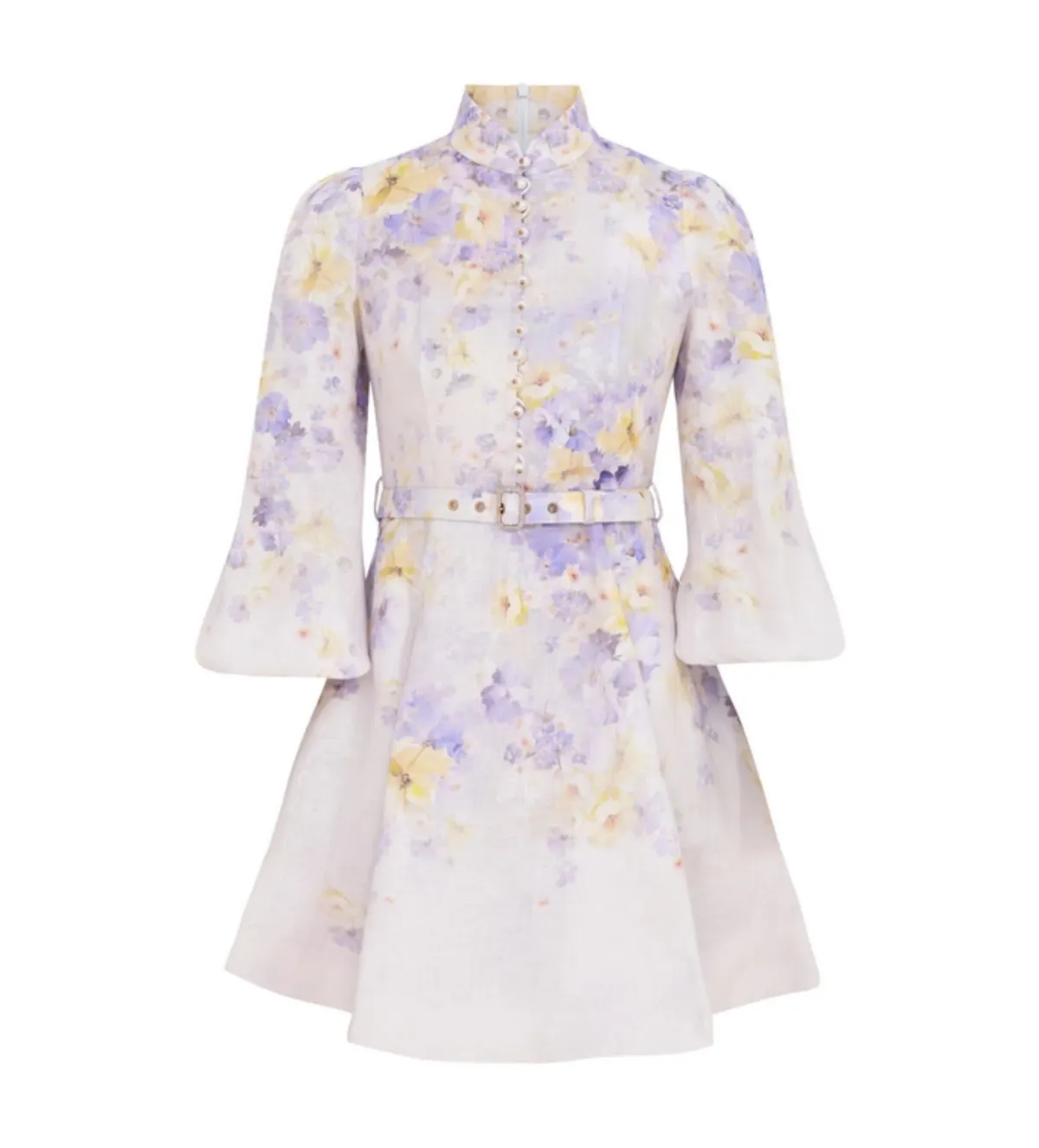 Zimmermann The Crush Buttoned Mini Dress in Lilac Floral Size 1/Au 10 - Image 2