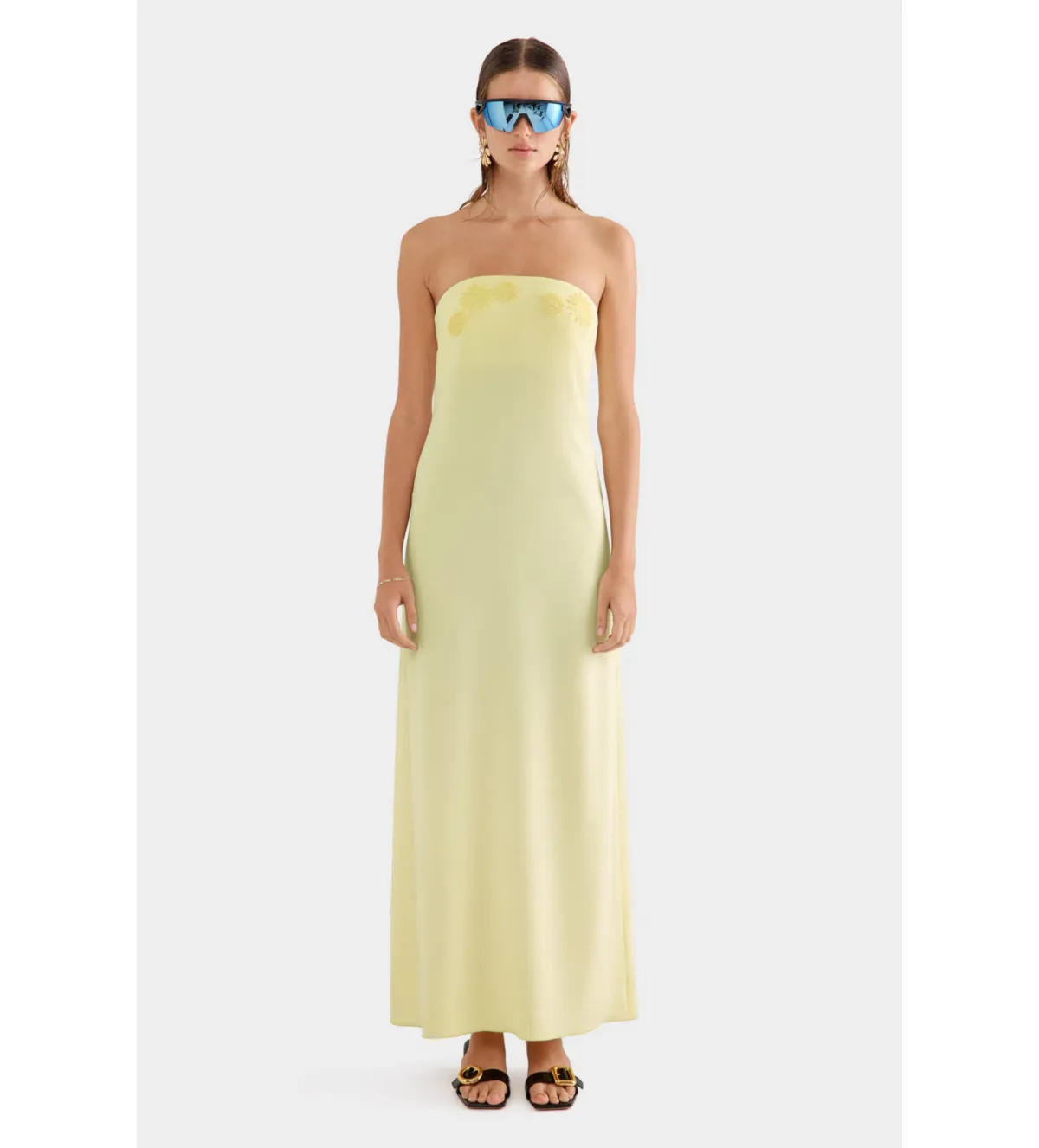 Venroy Beaded Strapless Maxi Dress Pastel Yellow Size 6 - Image 1