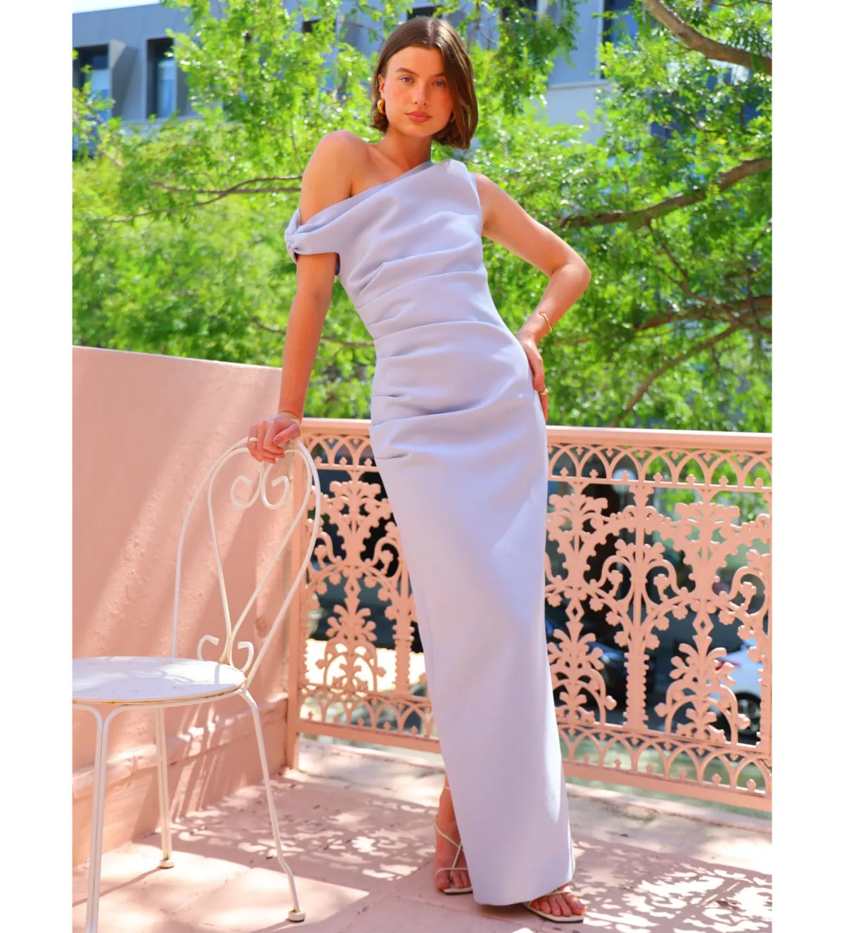 By Nicola Vivian Crepe Maxi Dress in Ice Blue Size 10 - Image 1