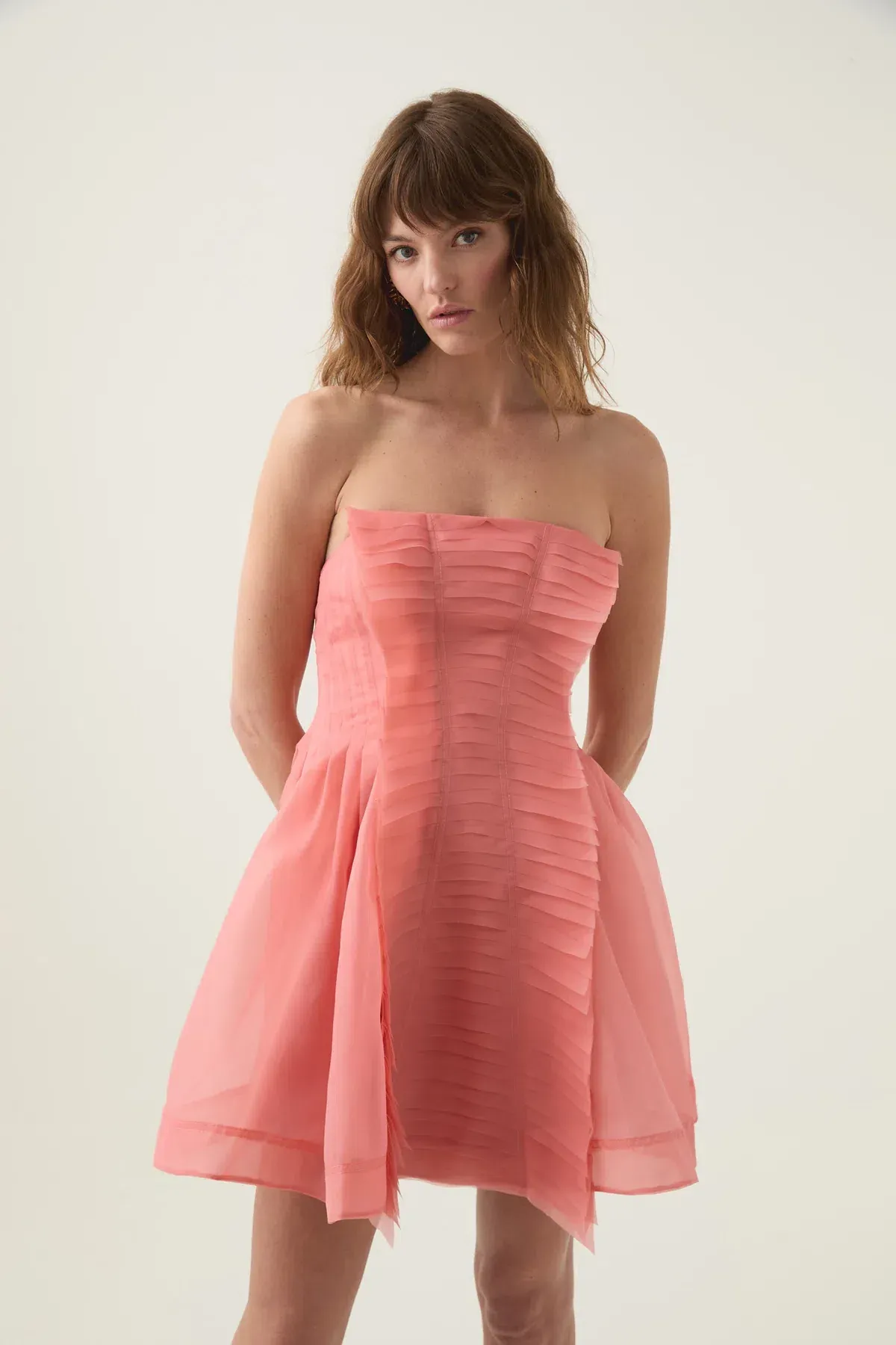 Aje Astrid Strapless Mini Dress Washed Coral Size AU 6 - Image 2