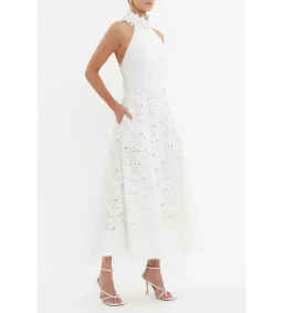 Rebecca Vallance Nuvola Halter Midi Dress in Ivory Size AU 8 for rent on The Volte - image 3