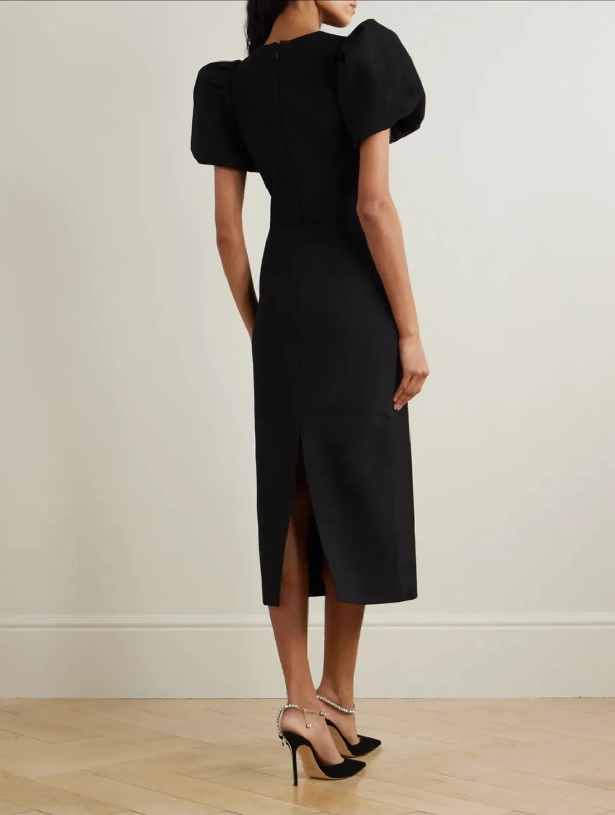 Rebecca Valance Eliana Puff Sleeve Midi Dress in Black Size AU 12 - Image 2