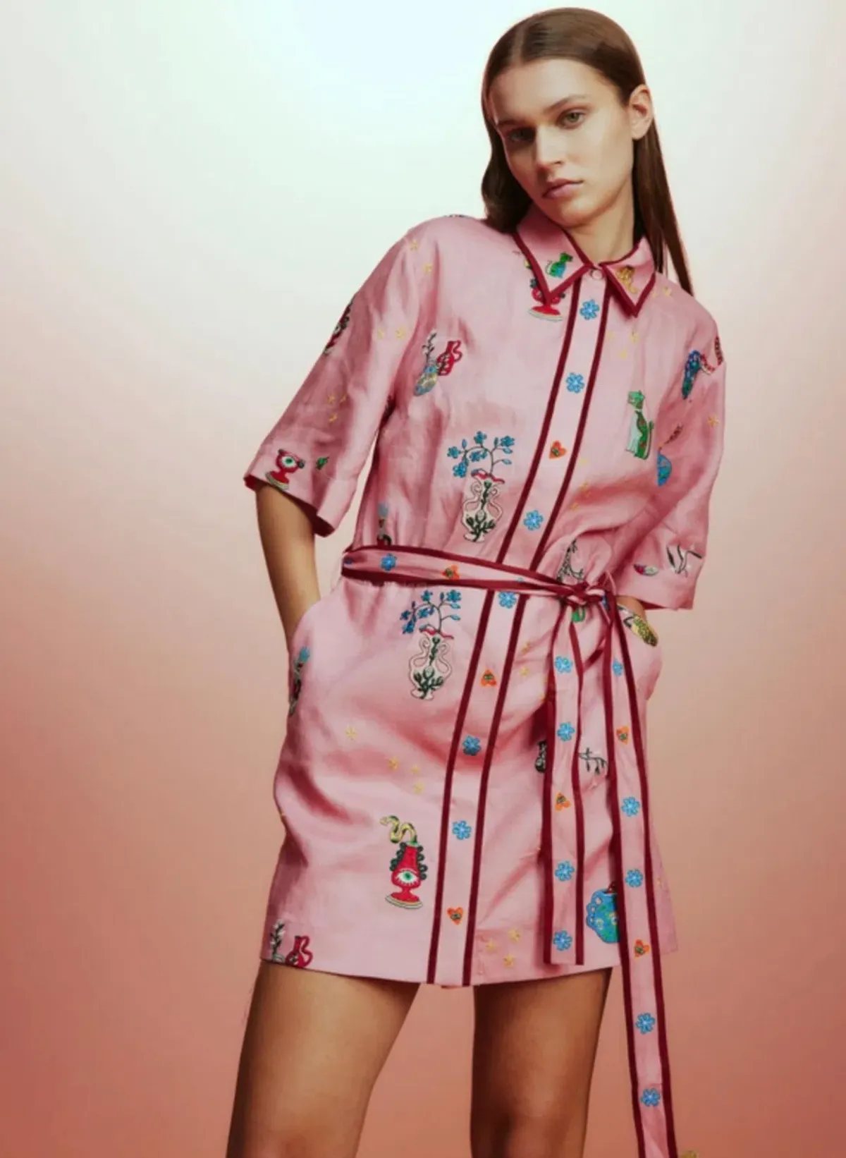 Alemais Timmy Embroidered Mini Dress Pink Size 10 - Image 2