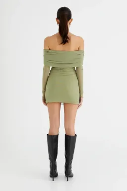 Benni Yasmin Off Shoulder Mini Dress Pistachio Size 6 for rent on The Volte - image 4