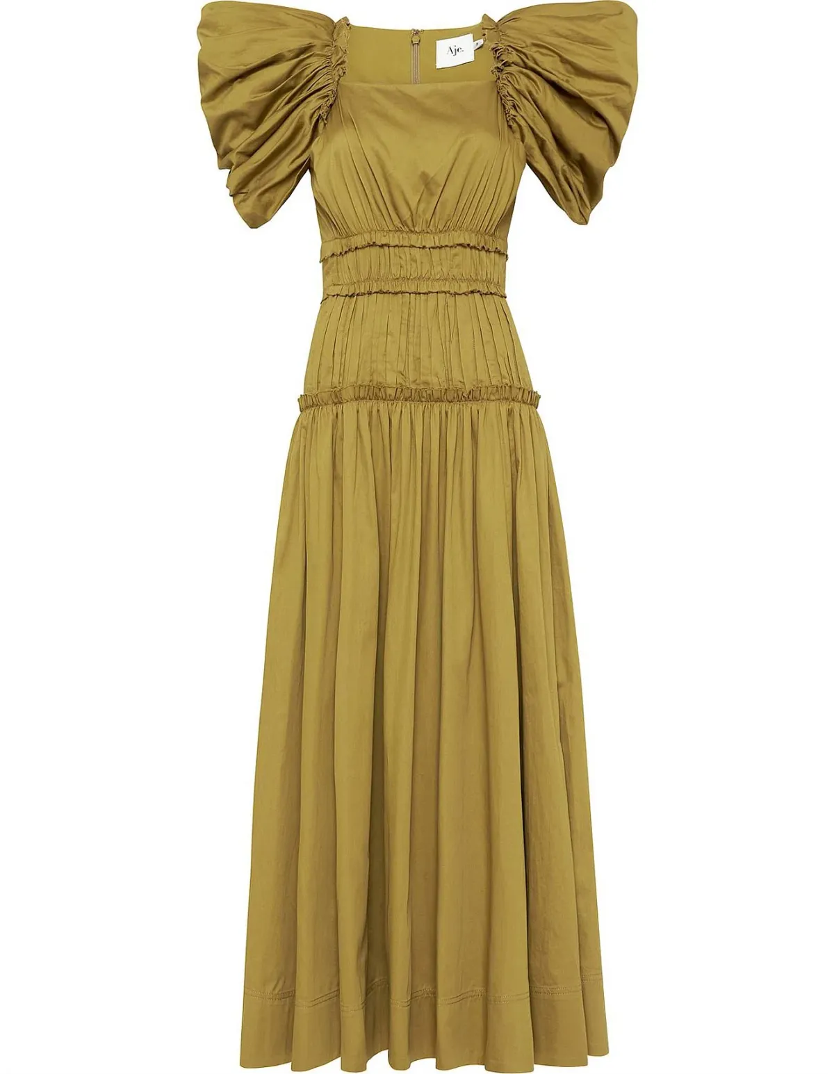 Aje Frequency Butterfly Sleeve Midi Dress Olive Green Size 6 - Image 4