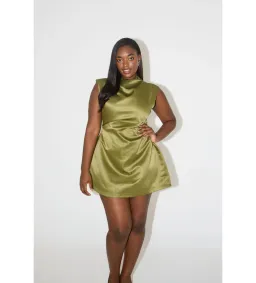 Odd Muse The Ultimate Muse Satin Straight Neck Mini Dress in Olive Size M / AU 10 for rent on The Volte - image 6