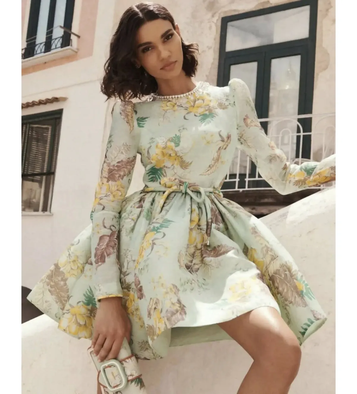 Zimmermann Matchmaker Tulip Mini Dress in Mint Tropical Floral Size 2 / AU 12 - Image 4