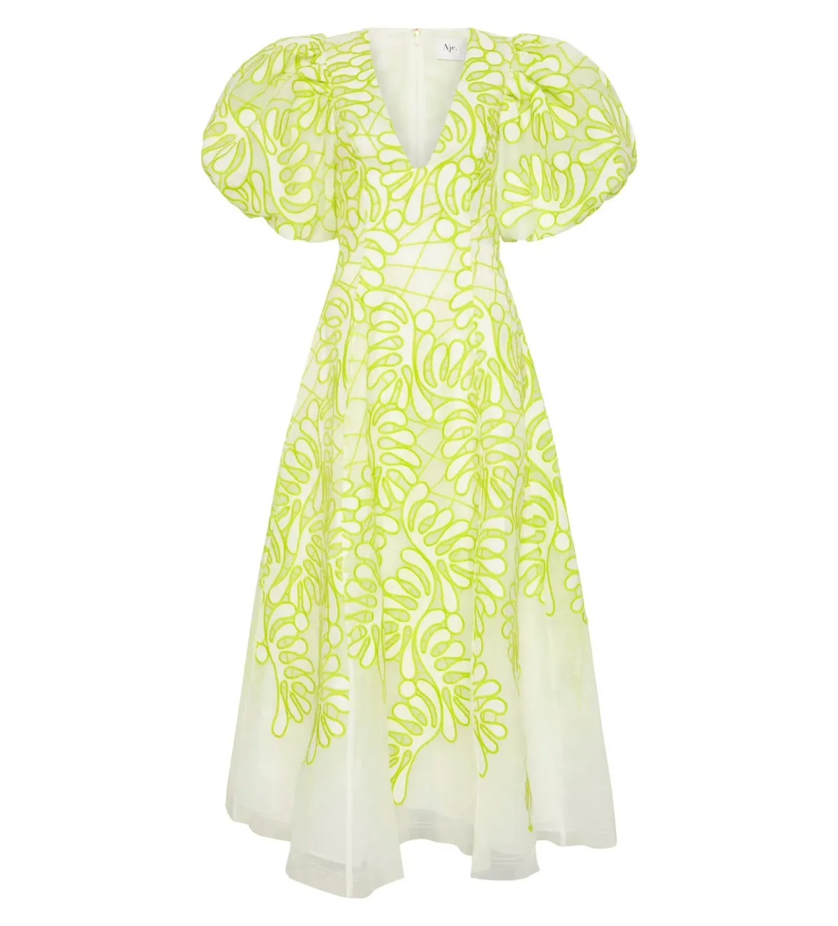 Aje Botanical Applique Midi Dress Ivory/Citrus Yellow Size M / AU 10 - Image 7