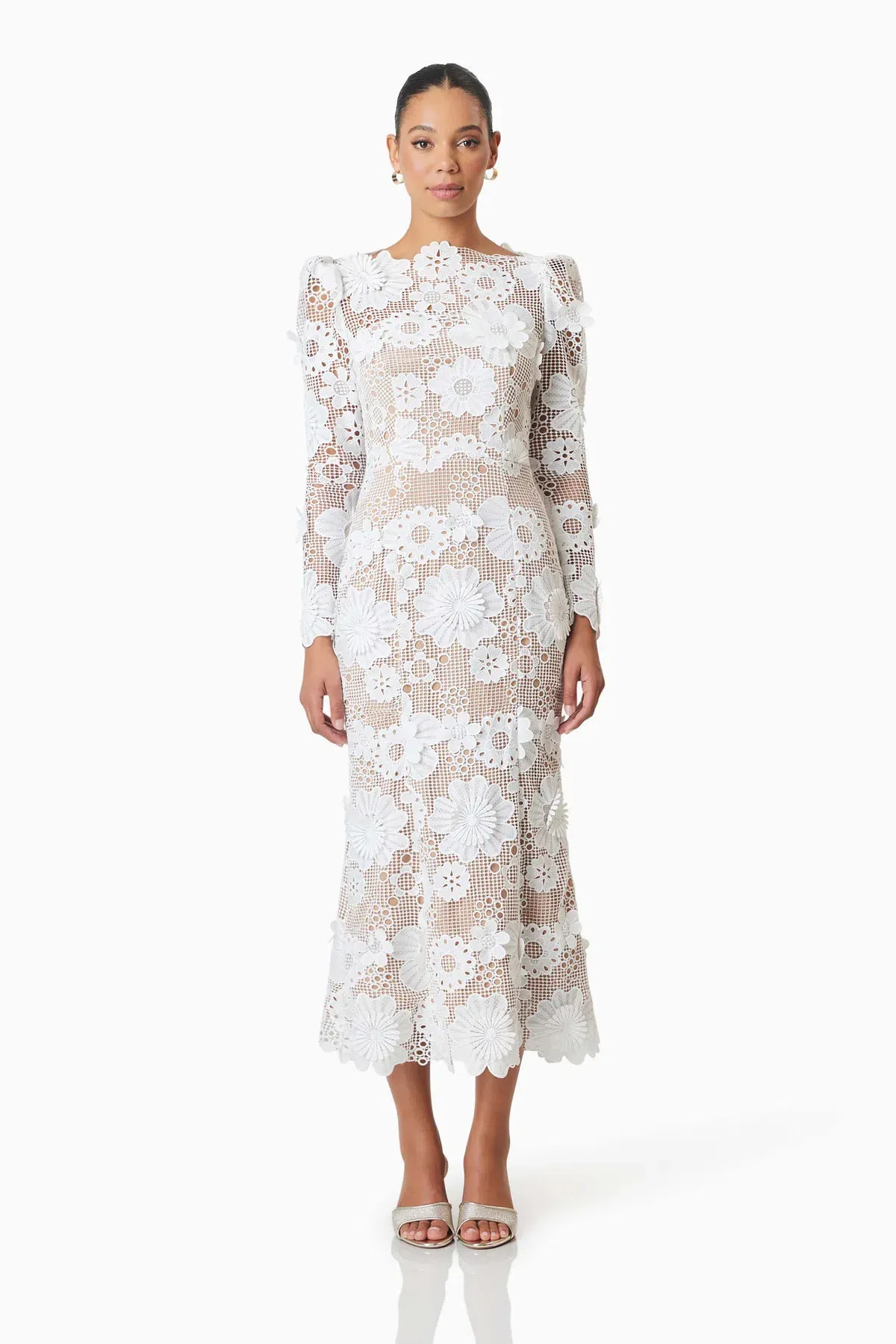 Elliatt Autumn Long Sleeve Midi Dress in White Size 10 - Image 1