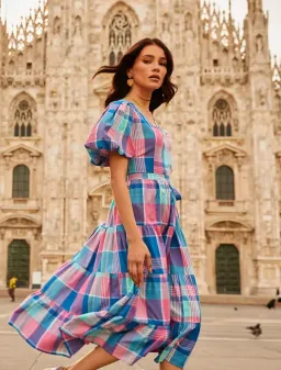 Bohemian Traders Midi Dress Blue/Pink Check Size 22 for rent on The Volte - image 3