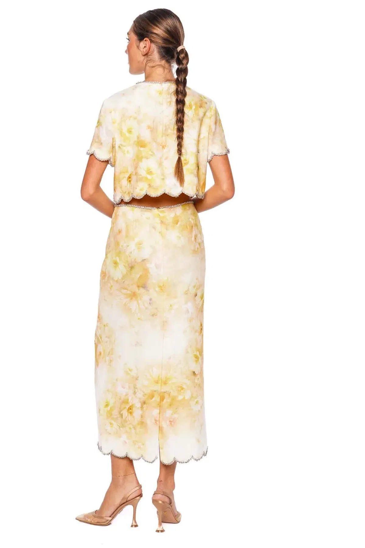 Zimmermann Crush Scalloped Top & Midi Skirt Set Yellow Floral (Top-Size OP) (Skirt-Size 0 / AU 8) - Image 2