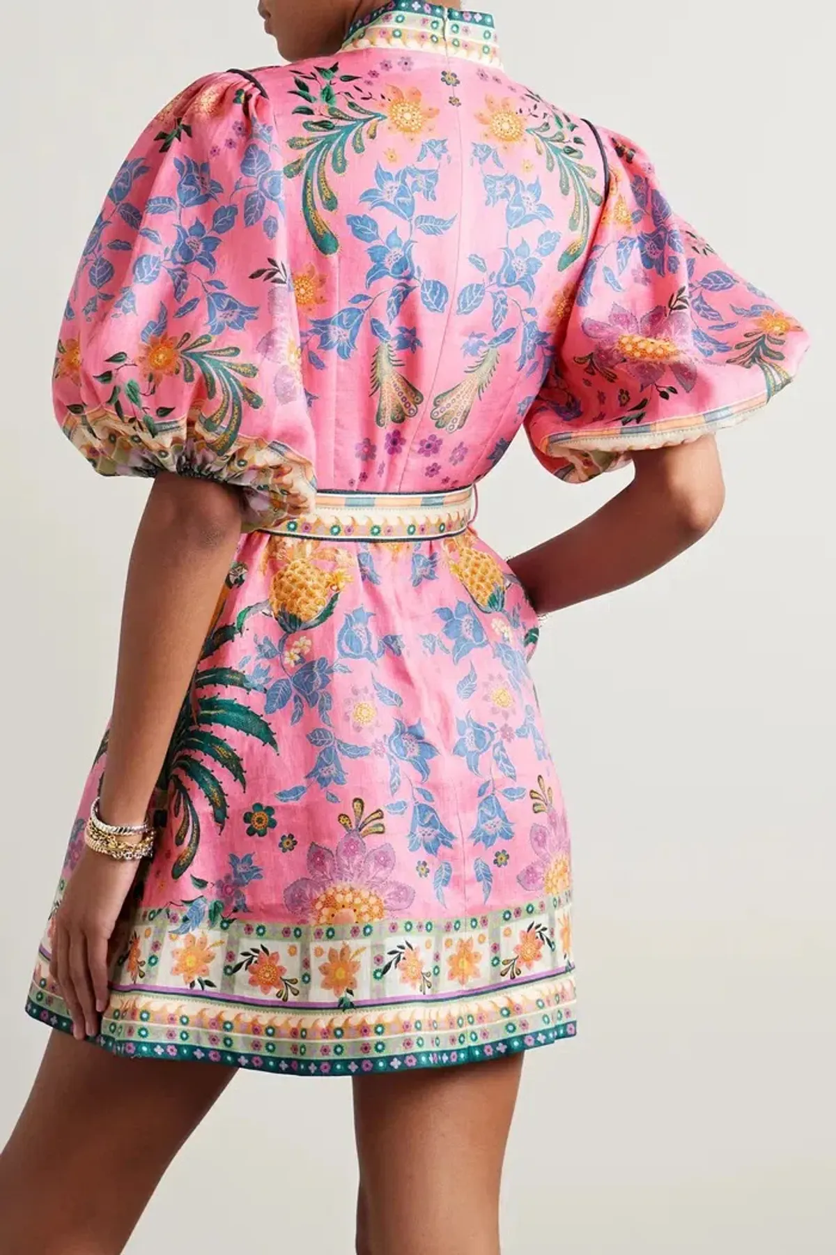 Zimmermann Ginger Buttoned Mini Dress Pink Multi Floral Size 1 / AU 10 - Image 2
