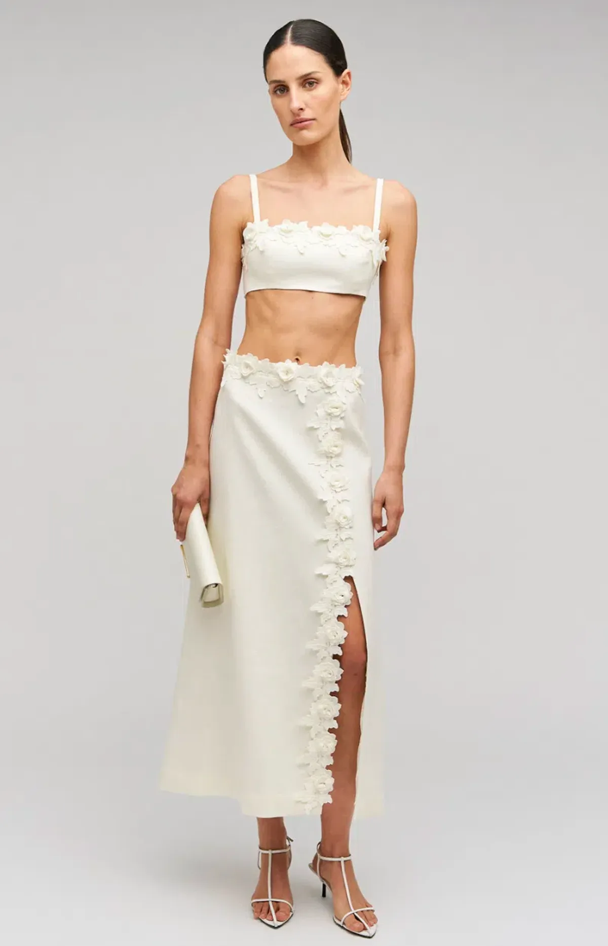Oroton Rosebud Lace Bralet and Midi Skirt Set Soft Cream Size 8 - Image 7