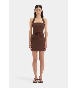 Sir the Label Noemi Halter Mini Dress in Chocolate Size AU 4  for rent on The Volte - image 1
