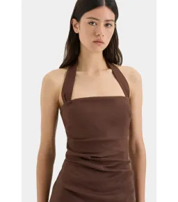 Sir the Label Noemi Halter Mini Dress in Chocolate Size AU 4  for rent on The Volte - image 2