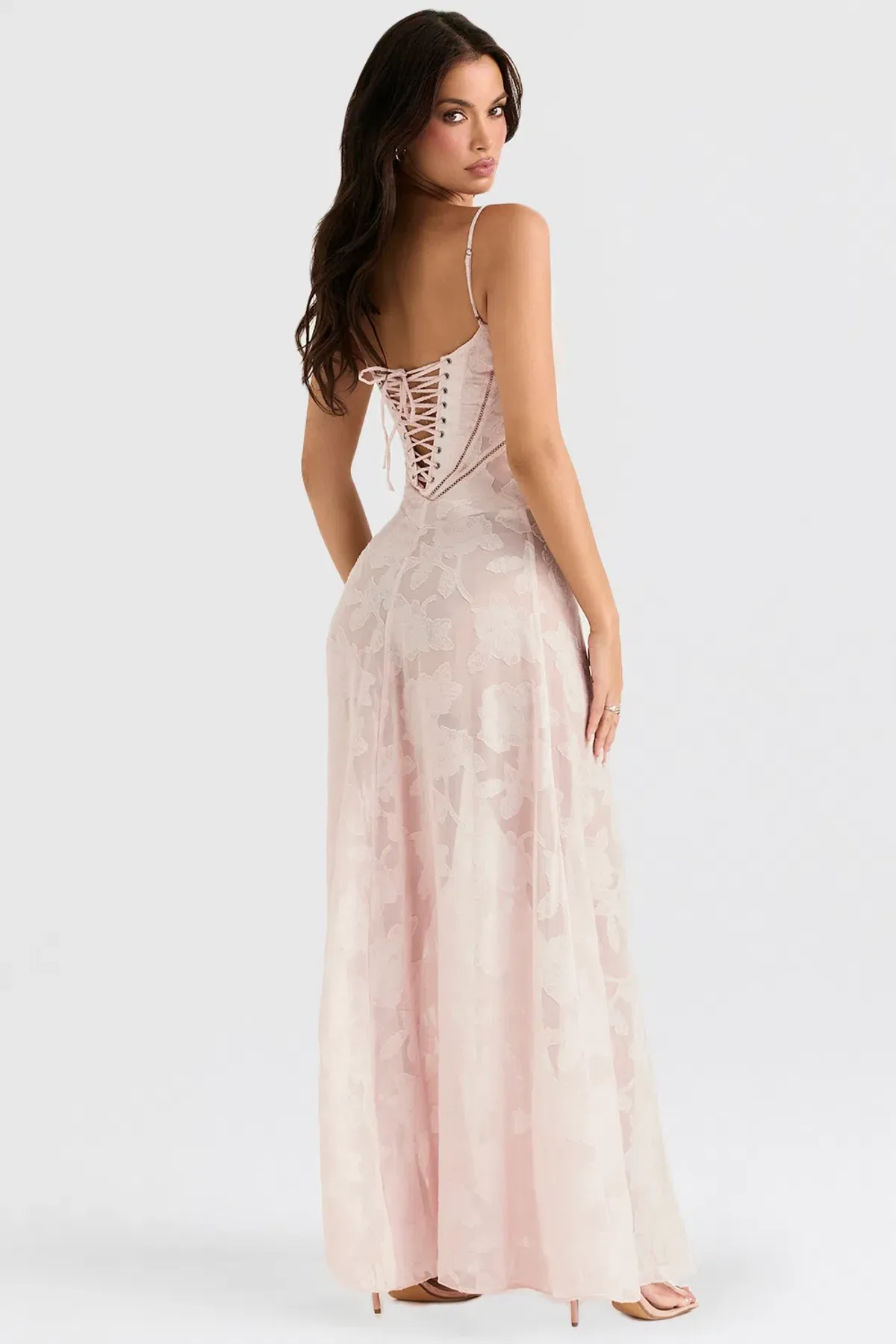House of CB Seren Lace Back Maxi Dress Soft Pink Floral Size XS / AU 6 - Image 3