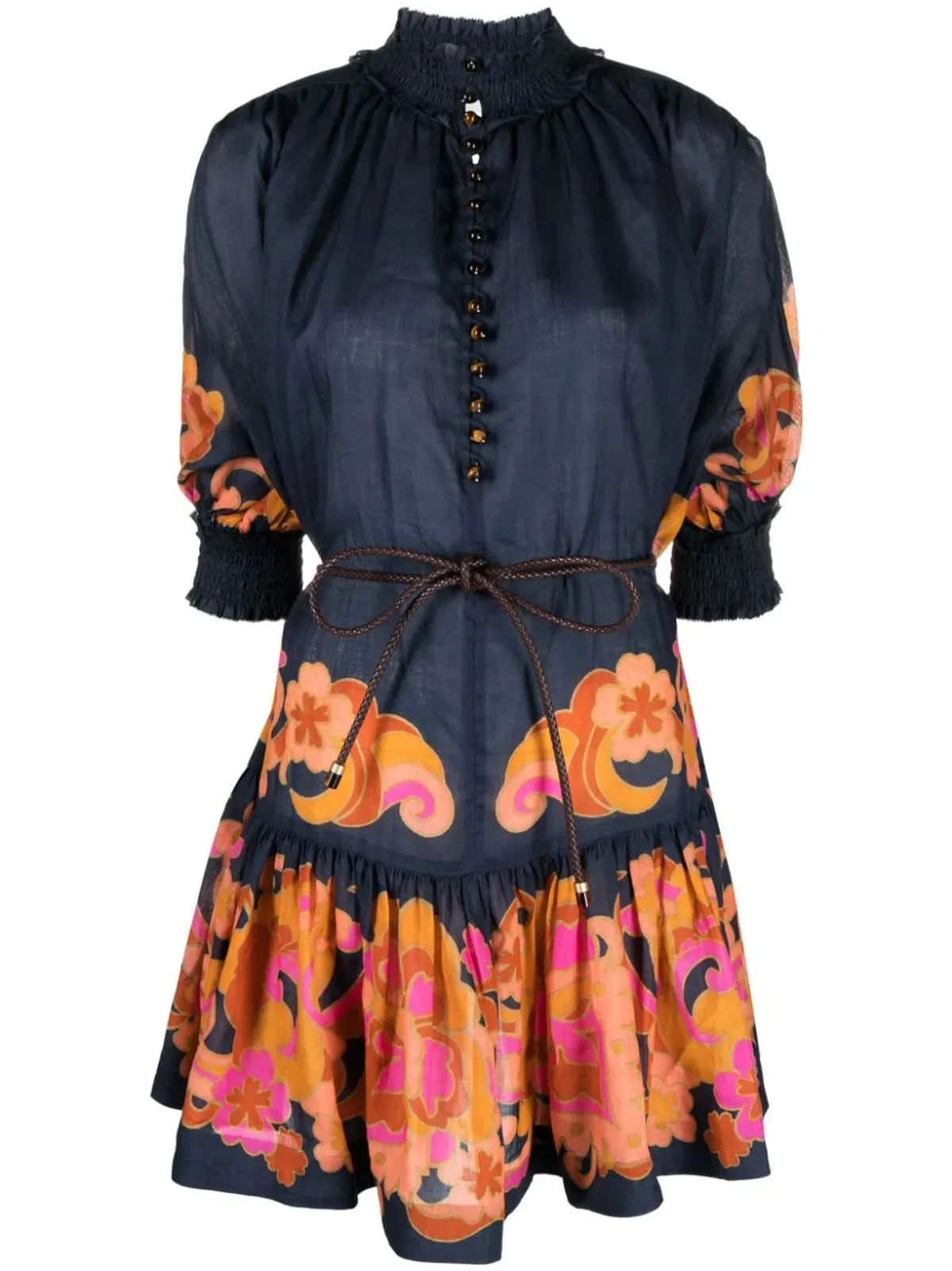 Zimmermann Acadian Lantern Ramie Mini Dress Navy Paisley Size 3 / AU 14 - Image 6