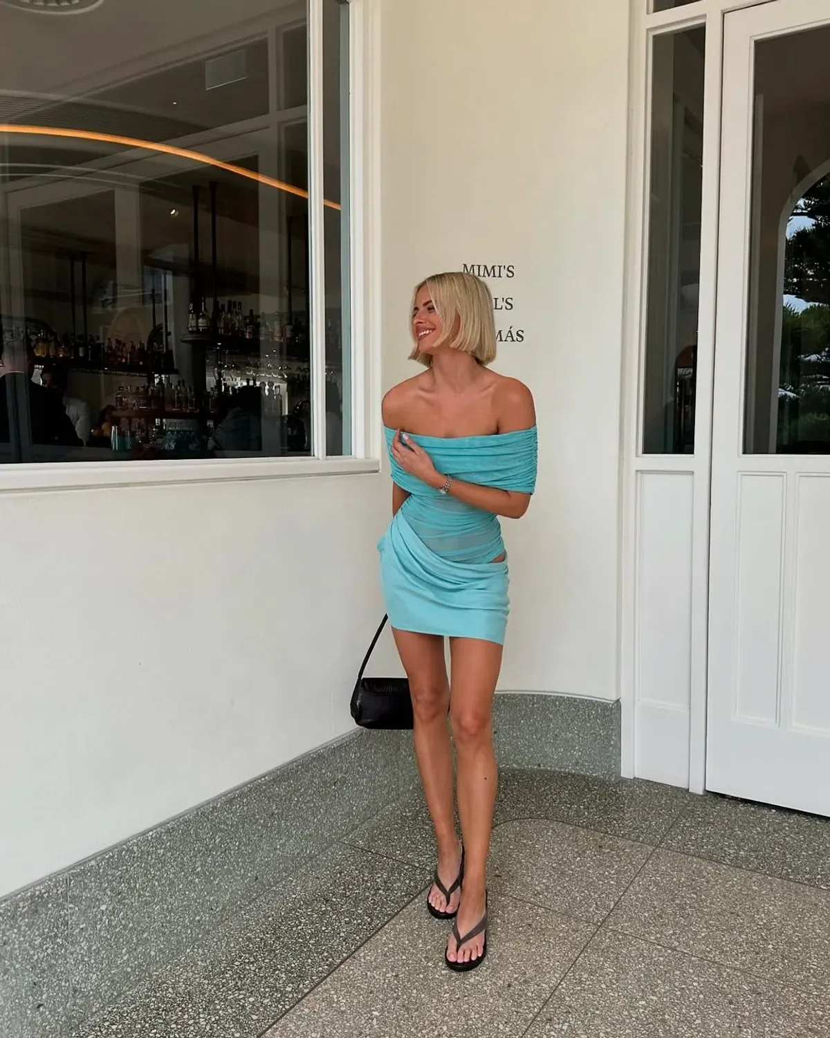 Benni Nico Off Shoulder Mini Dress in Aquamarine Size 10 - Image 4