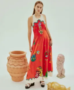 Alemais Rose Halter Dress Red Print Size AU 8 for rent on The Volte - image 1