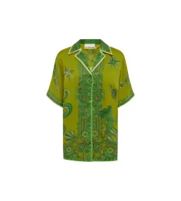 Alemais Solaris Silk Shirt and Pant Set Green Print Size AU 4 for rent on The Volte - image 3