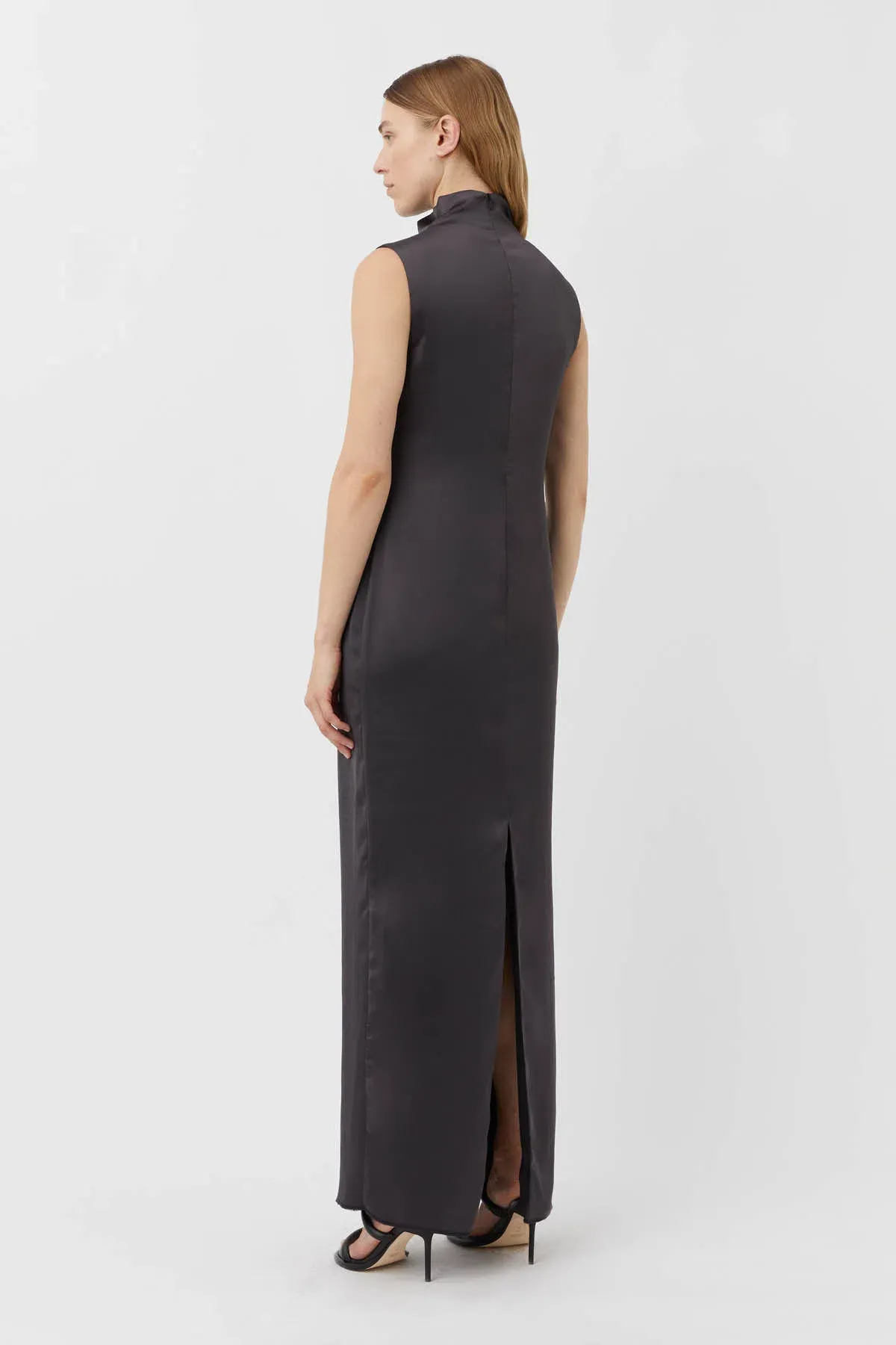 Camilla And Marc Emeline Satin Evening Maxi Dress In Charcoal Size 10 - Image 2
