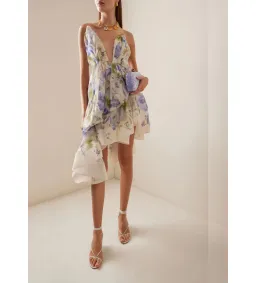 Zimmermann The Natura Draped Mini in Blue Floral  Size 3 /au 14 for rent on The Volte - image 1