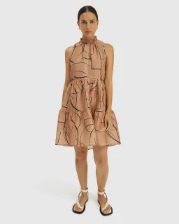 Saba Dia Linen Silk Tiered Dress Brown Size S (AU 10) for rent on The Volte - image 1