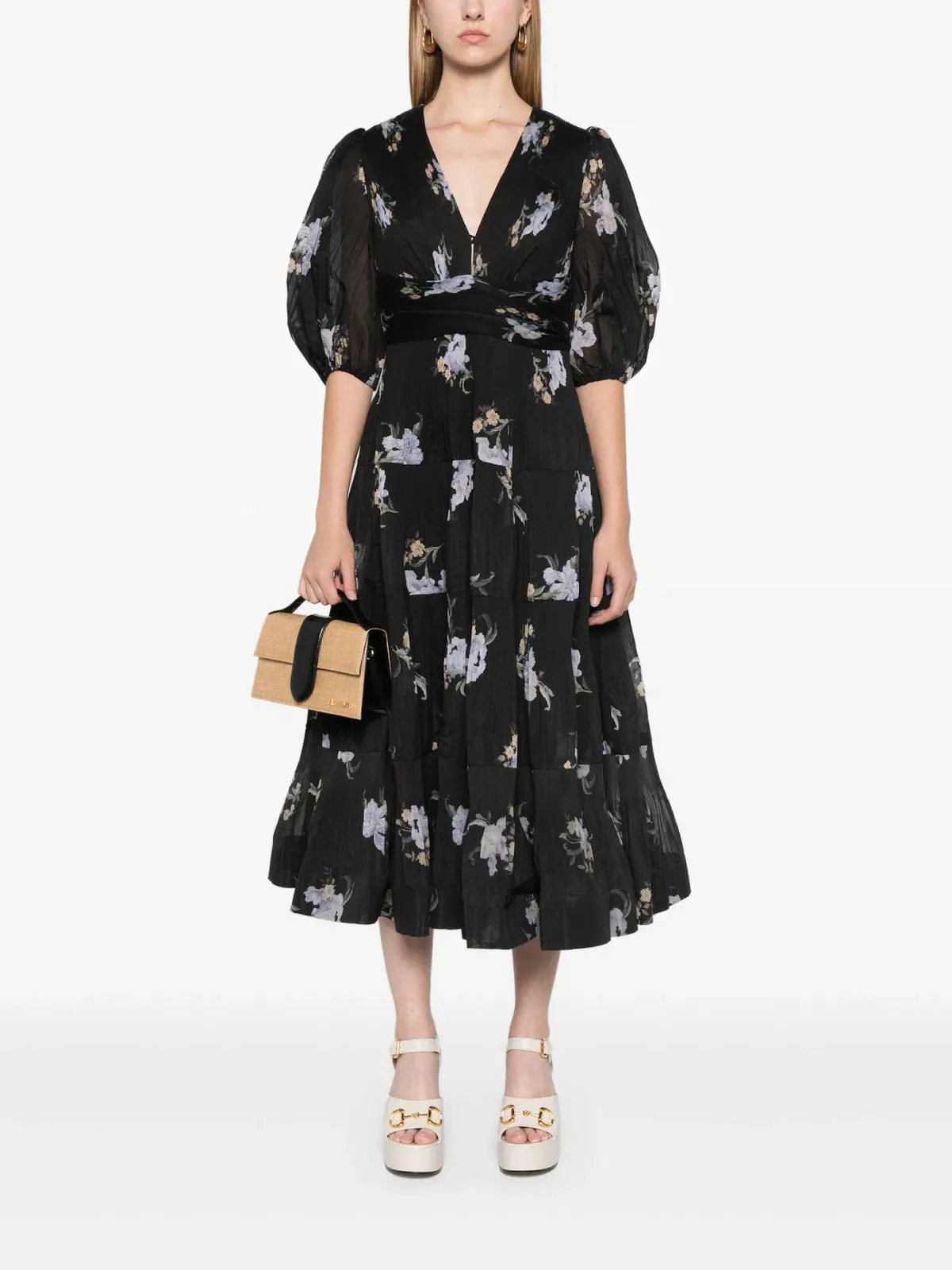 Zimmermann Pleated Midi Dress Black Iris Floral Size 3/ AU 14 - Image 4