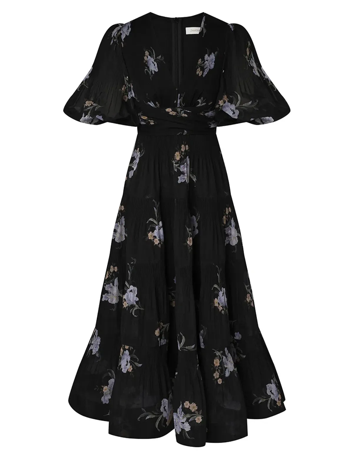 Zimmermann Pleated Midi Dress Black Iris Floral Size 3/ AU 14 - Image 5