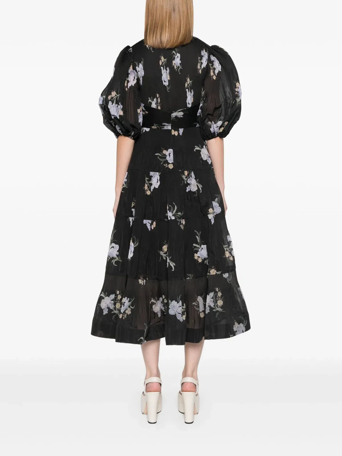 Zimmermann Pleated Midi Dress Black Iris Floral Size 1/ AU 10 - Image 3