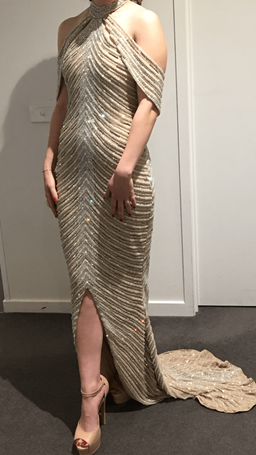 Portia and Scarlett Embellished Halter Gown Silver Nude Size 6 for rent on The Volte - image 3