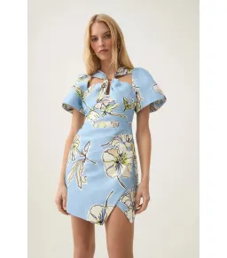 Aje Presence Twisted Mini Dress in Blue Hibiscus Size AU 12 for rent on The Volte - image 2