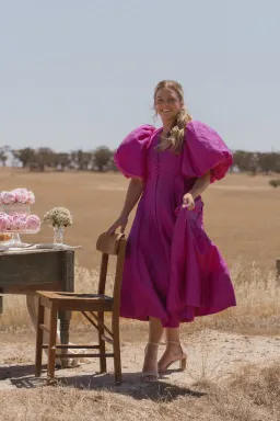 Aje Dusk Puff Sleeve Midi Dress Deep Magenta Size AU 16 for rent on The Volte - image 2
